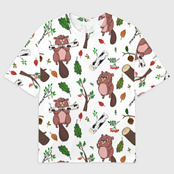 Мужская футболка оверсайз Бобер и полено