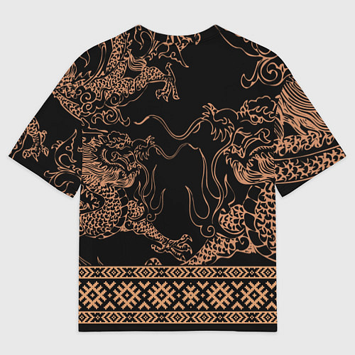 Мужская футболка оверсайз Золотой дракон с узорами славянскими / 3D-принт – фото 2