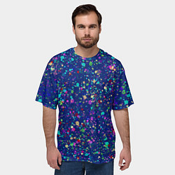 Футболка оверсайз мужская Синий с разноцветными брызгами, цвет: 3D-принт — фото 2