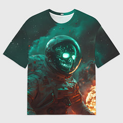 Мужская футболка оверсайз Неоновый череп в скафандре космонавта