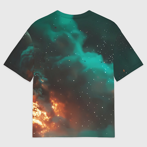 Мужская футболка оверсайз Неоновый череп в скафандре космонавта / 3D-принт – фото 2