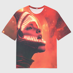 Футболка оверсайз мужская Скафандр Чужого на девушке, цвет: 3D-принт