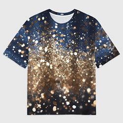 Мужская футболка оверсайз Золотые блестки на черно-синем фоне