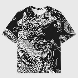 Мужская футболка оверсайз Белый дракон на черном