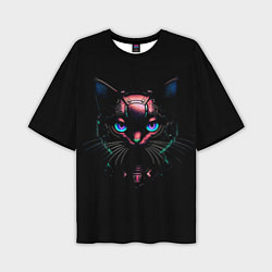 Футболка оверсайз мужская Cyber cat неоновые глаза, цвет: 3D-принт