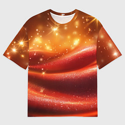 Футболка оверсайз мужская Красная волнистая текстура с блеском, цвет: 3D-принт