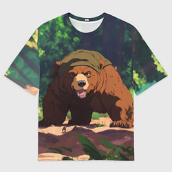 Футболка оверсайз мужская Бурый медведь в лесу, цвет: 3D-принт
