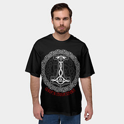Футболка оверсайз мужская Символика воинов - молот бога Тора, цвет: 3D-принт — фото 2