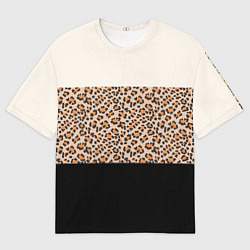 Футболка оверсайз мужская Леопардовый паттерн с черной и бежевой полосой, цвет: 3D-принт