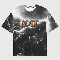 Мужская футболка оверсайз ACDC металлический лого черно-белая текстура