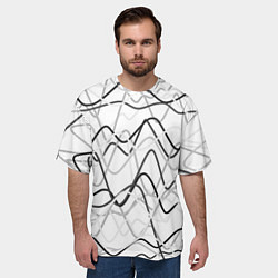 Футболка оверсайз мужская Белый с серыми волнистыми полосами, цвет: 3D-принт — фото 2