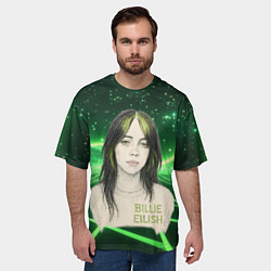 Футболка оверсайз мужская Билли Айлиш нарисована с зелеными волосами, цвет: 3D-принт — фото 2