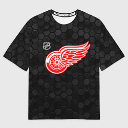Футболка оверсайз мужская Детройт Ред Уингз - черные соты, цвет: 3D-принт
