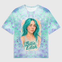 Футболка оверсайз мужская Билли Айлиш бирюзовые волосы, цвет: 3D-принт