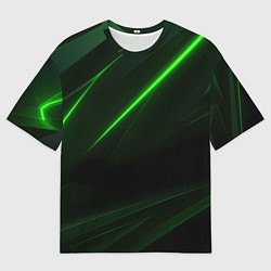 Футболка оверсайз мужская Зеленая текстура с неоновыми линиями, цвет: 3D-принт
