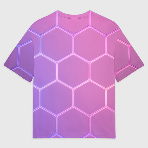 Мужская футболка оверсайз Розовые неоновые соты / 3D-принт – фото 2
