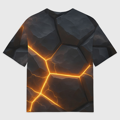 Мужская футболка оверсайз Черные плиты с оранжевой молнией / 3D-принт – фото 2