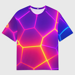Футболка оверсайз мужская Синие плиты с фиолетовым свечением, цвет: 3D-принт