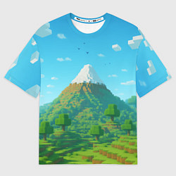 Мужская футболка оверсайз Пейзаж Minecraft с горой со снежной шапкой