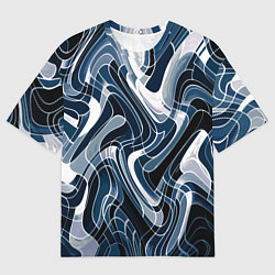 Мужская футболка оверсайз Тёмно-синий искажённая абстракция