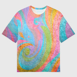 Футболка оверсайз мужская Абстракция - multicolored curves, цвет: 3D-принт