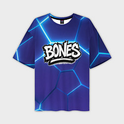 Футболка оверсайз мужская Bones белое лого на синих плитах, цвет: 3D-принт