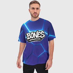 Футболка оверсайз мужская Bones белое лого на синих плитах, цвет: 3D-принт — фото 2