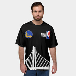 Футболка оверсайз мужская Голден Стэйт Уорриорз - большой лого, цвет: 3D-принт — фото 2