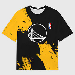 Футболка оверсайз мужская Голден Стэйт Уорриорз - брызги желтой краски, цвет: 3D-принт
