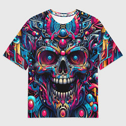 Футболка оверсайз мужская Colorful cyber skull - pattern, цвет: 3D-принт