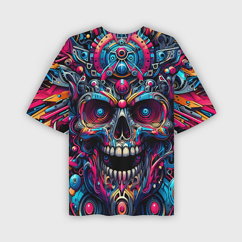 Мужская футболка оверсайз Colorful cyber skull - pattern / 3D-принт – фото 2