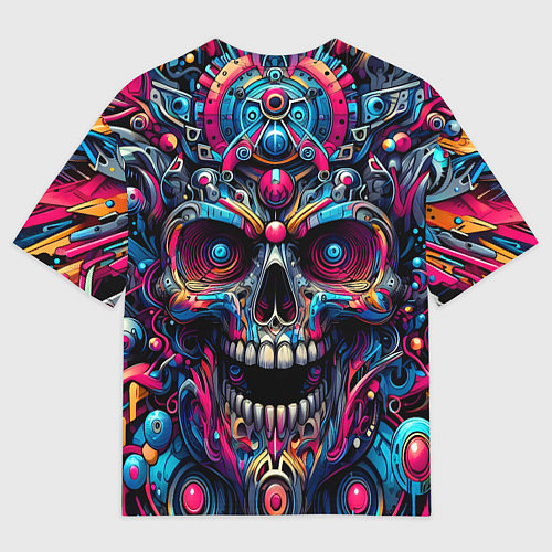 Мужская футболка оверсайз Colorful cyber skull - pattern / 3D-принт – фото 2