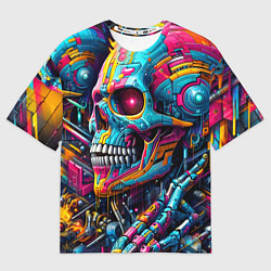 Футболка оверсайз мужская Cyber skull - pattern, цвет: 3D-принт
