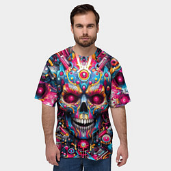 Футболка оверсайз мужская Art cyber skull - ai art fantasy, цвет: 3D-принт — фото 2
