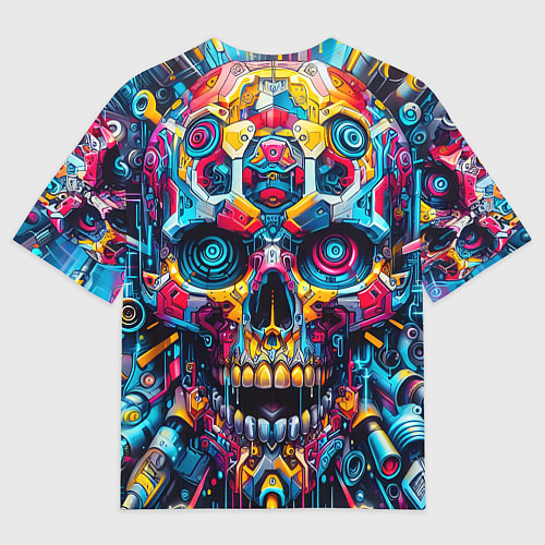 Мужская футболка оверсайз Кибер череп - нейроарт паттерн / 3D-принт – фото 2