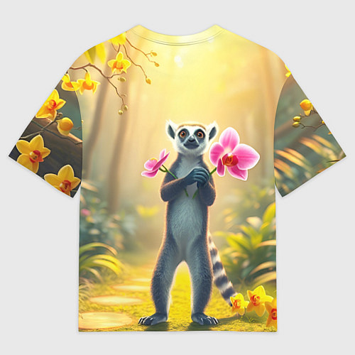 Мужская футболка оверсайз Лемур несёт орхидеи для любимой / 3D-принт – фото 2