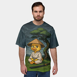 Футболка оверсайз мужская Утенок самурай - медитация, цвет: 3D-принт — фото 2