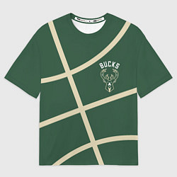 Футболка оверсайз мужская Милуоки Бакс - баскетбольные линии, цвет: 3D-принт