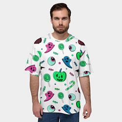 Футболка оверсайз мужская Halloween light green pumpkin - паттерн, цвет: 3D-принт — фото 2