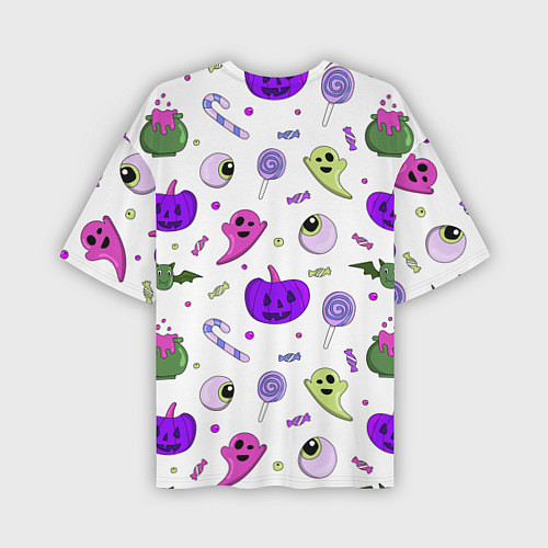Мужская футболка оверсайз Halloween purple pumpkin pattern / 3D-принт – фото 2