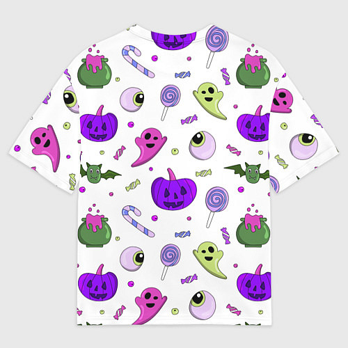 Мужская футболка оверсайз Halloween purple pumpkin pattern / 3D-принт – фото 2