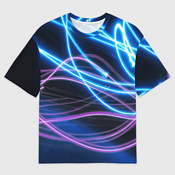 Мужская футболка оверсайз Неоновая абстракция на темном