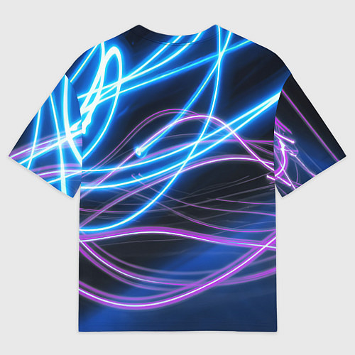 Мужская футболка оверсайз Неоновая абстракция на темном / 3D-принт – фото 2