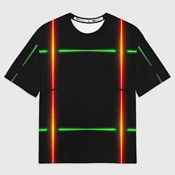 Футболка оверсайз мужская Color black green orange lines, цвет: 3D-принт