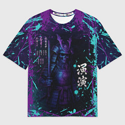 Мужская футболка оверсайз Призрачный самурай - неоновый арт