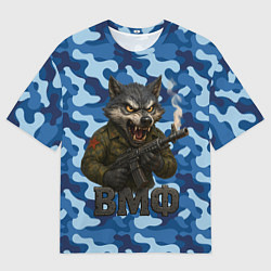 Мужская футболка оверсайз Волк стреляет из автомата ВМФ