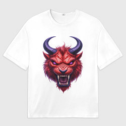 Футболка оверсайз мужская Голова злого красного существа с фиолетовыми глаза, цвет: 3D-принт