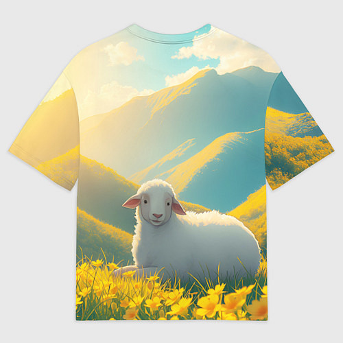 Мужская футболка оверсайз Овечка в цветочной долине / 3D-принт – фото 2