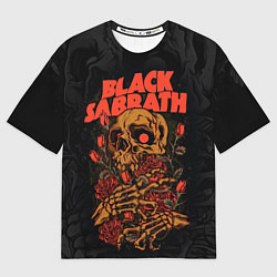 Мужская футболка оверсайз Black Sabbath skeleton with roses