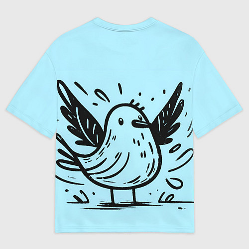 Мужская футболка оверсайз Чайка в стиле скетча / 3D-принт – фото 2